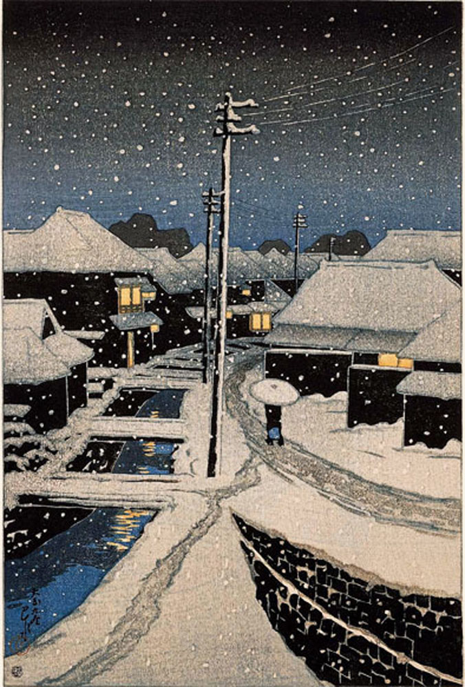 川瀬巴水-雪に暮れの寺島村