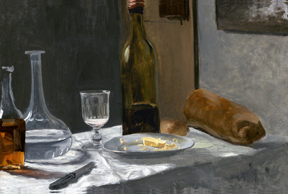 ruI|-l-Still Life with Bottle, Carafe, Bread, and Wine