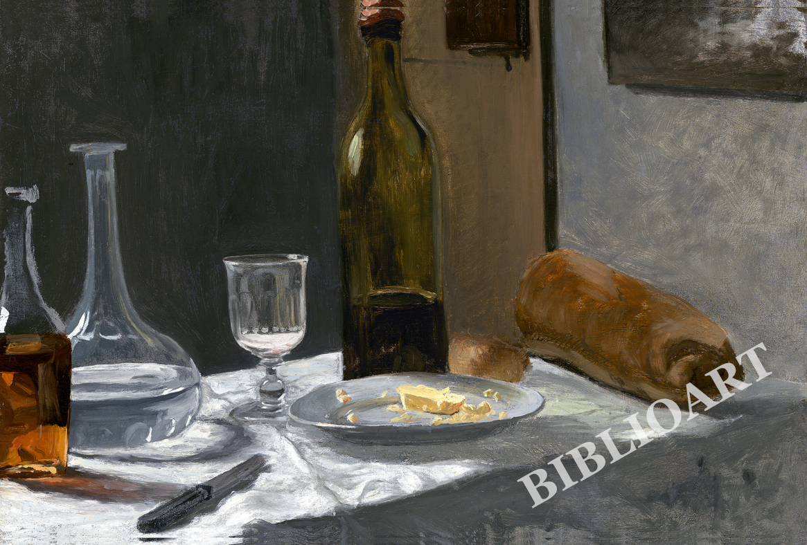 ruI|-l-Still Life with Bottle, Carafe, Bread, and Wine